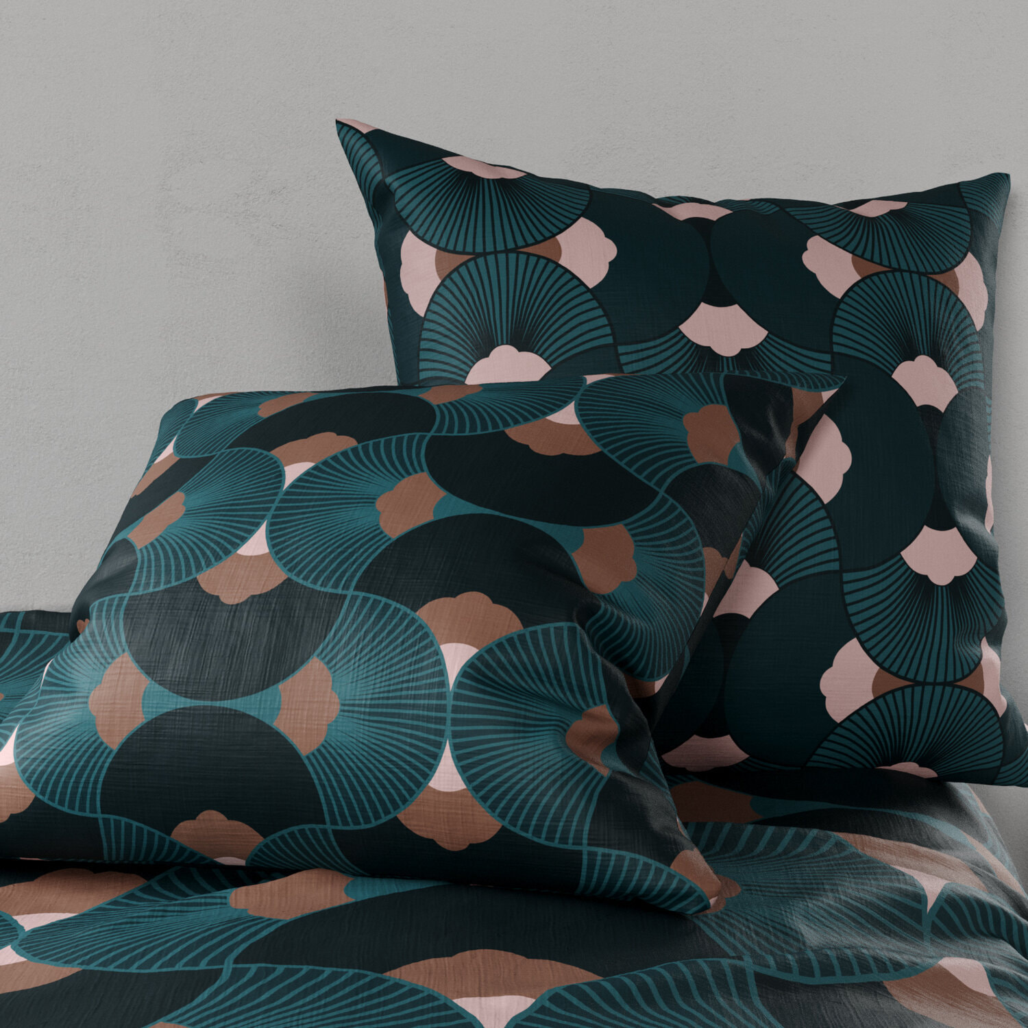 Parure housse de couette imprimé 100% coton marron - greek