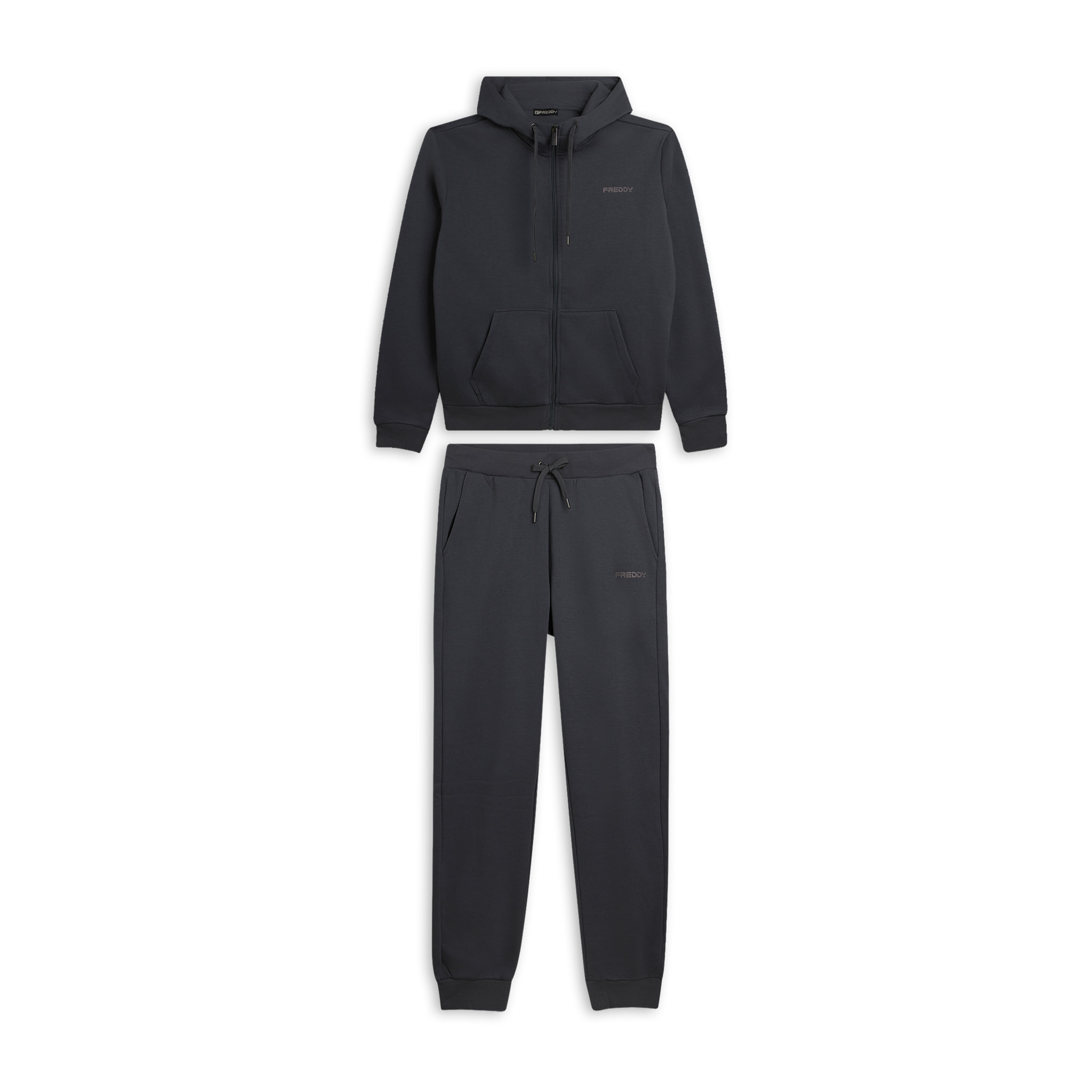 Tuta con full zip, cappuccio e fondo a polsino