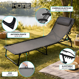 Well Home Tumbona de camping 190x60x30cm Acero Textilene 2x1 negro / gris oscuro hasta 110kg
