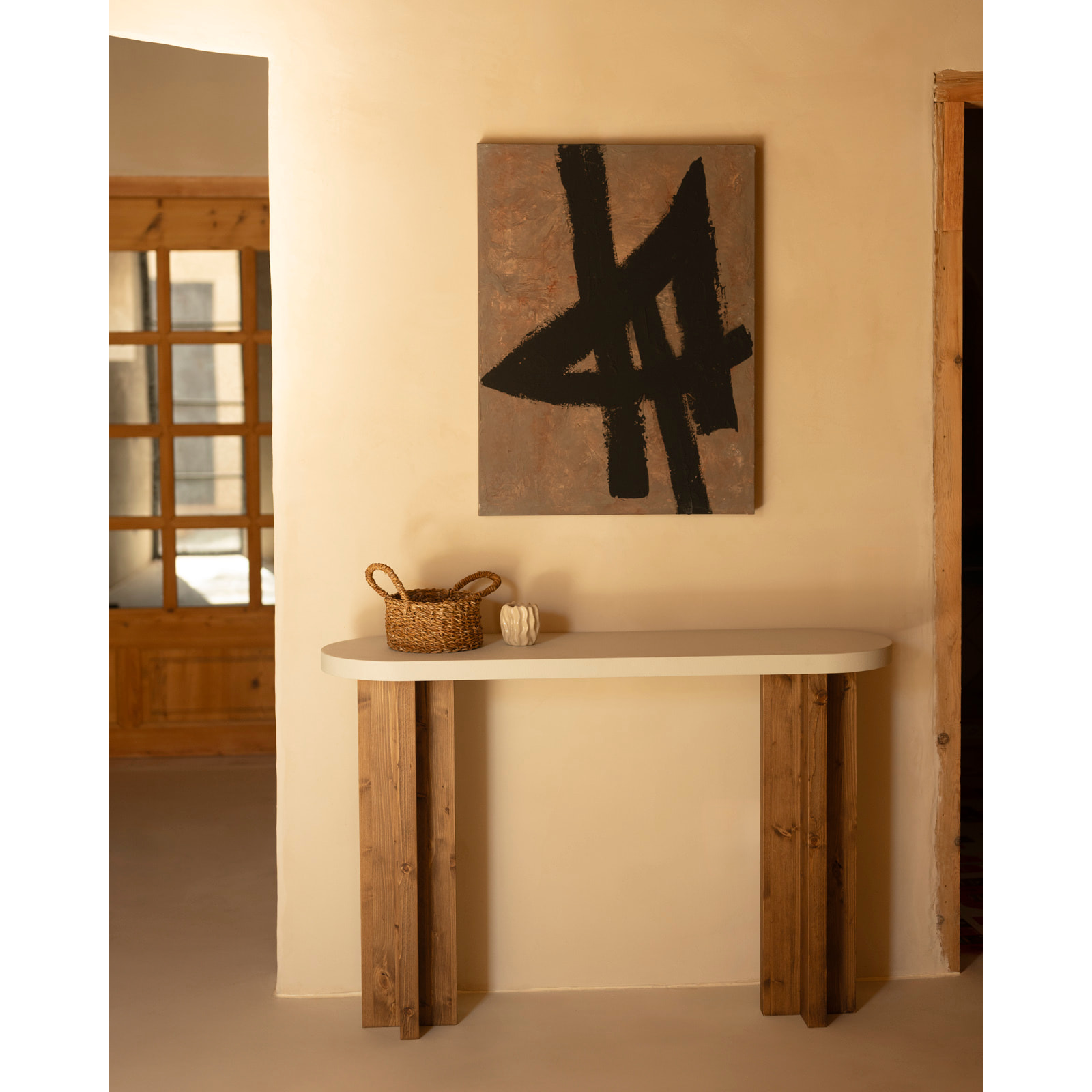 Tableau marron décoratif sur coton avec cadre en bois peint à la main à la peinture à l'huile en différentes tailles