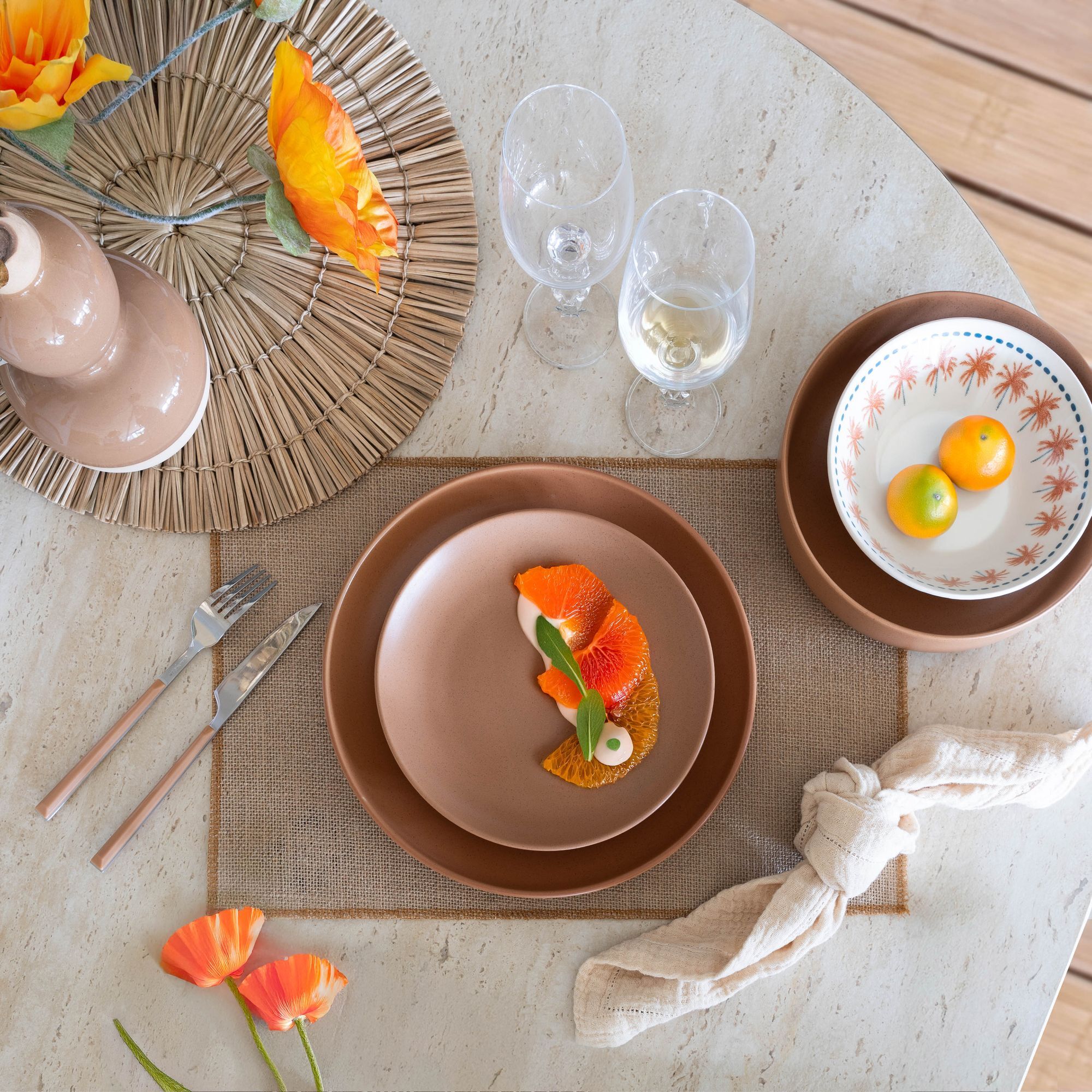 Lot de 6 assiettes à dessert marron en grès 20,5cm ARITA