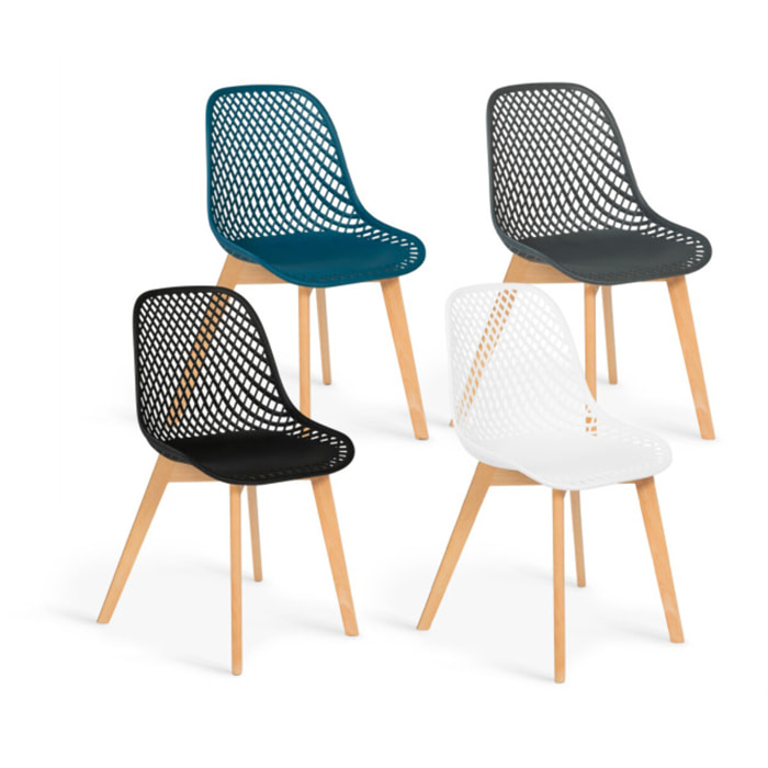 Chaises Maëlle ajourées mix couleurs (blanc, gris, noir et bleu canard) - lot de 4