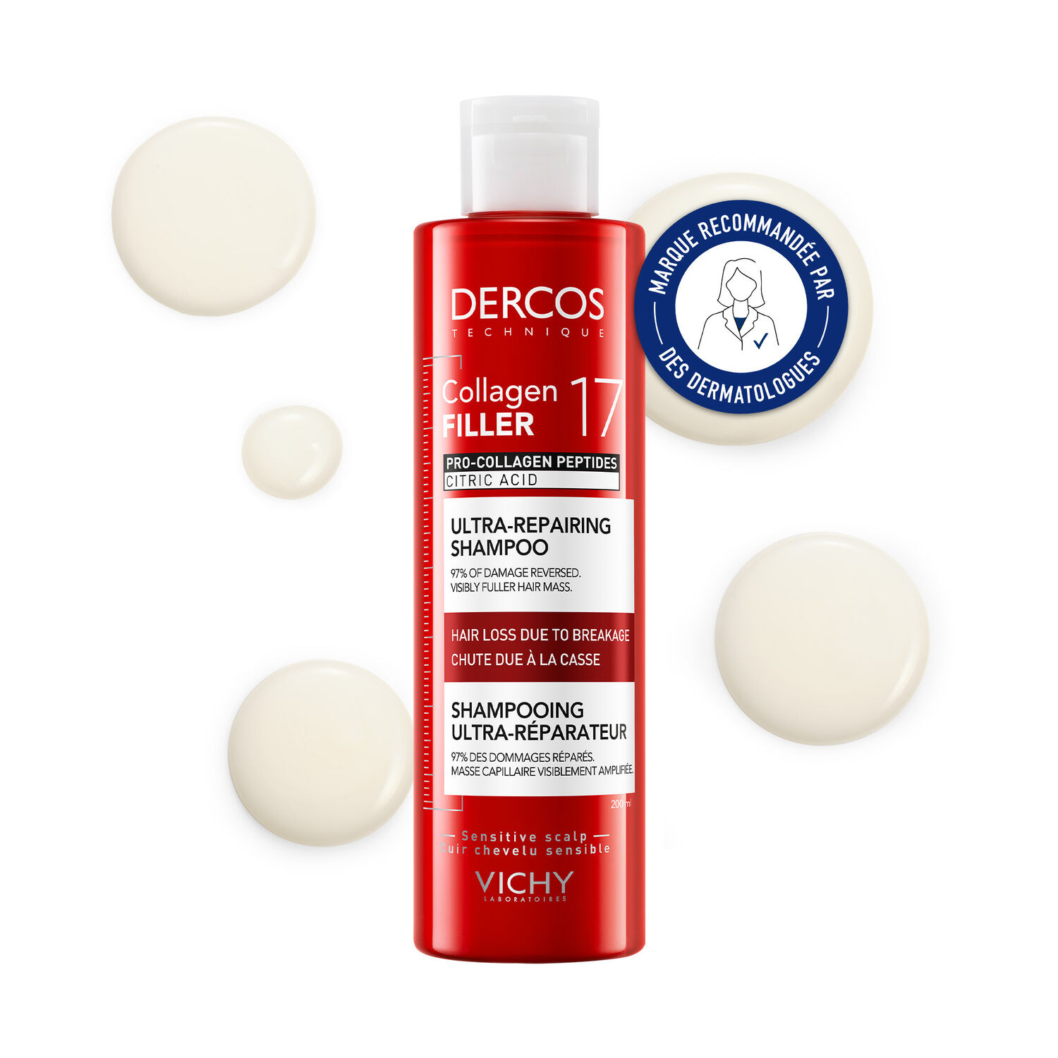 Dercos Collagen Filler - Shampoing Fortifiant Réparateur Intense Anti-Casse
