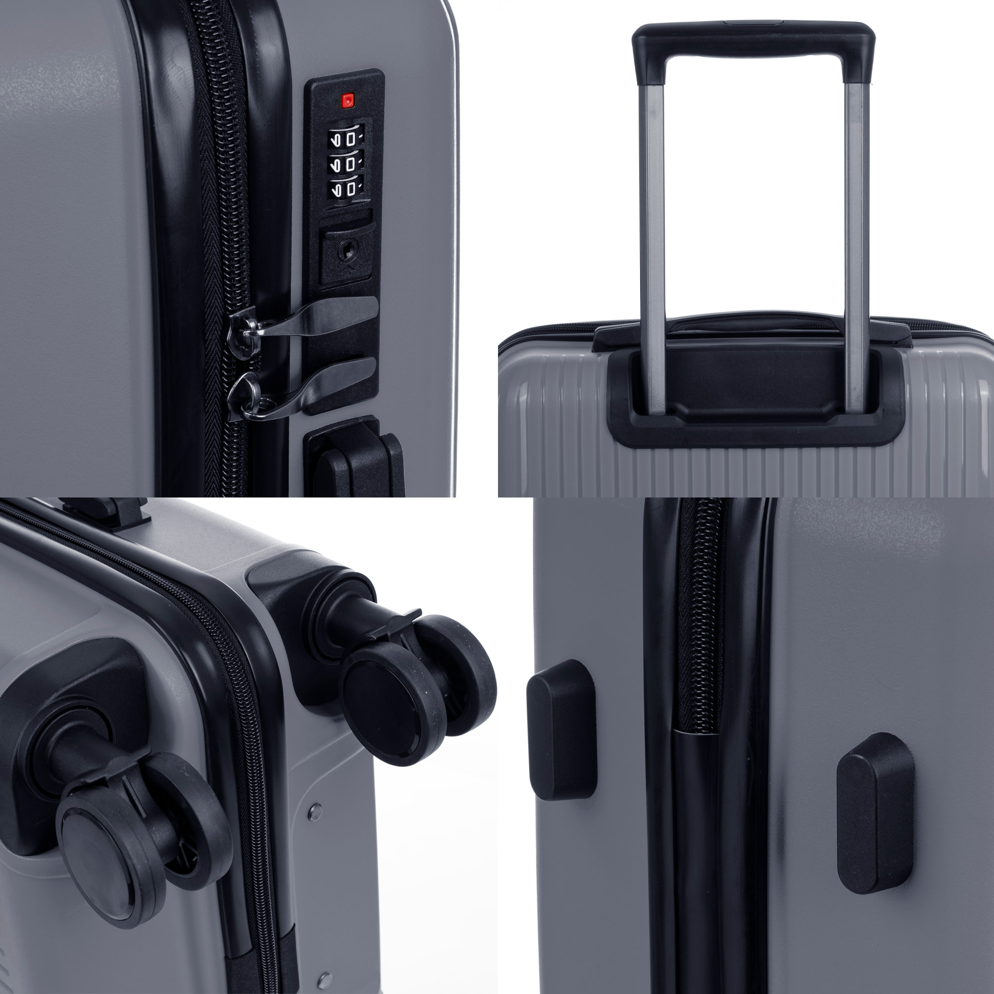 Set di 3 valigie Trolley, in materiale leggero PP resistente alle rotture. Chiusura TSA a combinazione, 4 ruote doppie girevoli a 360°.