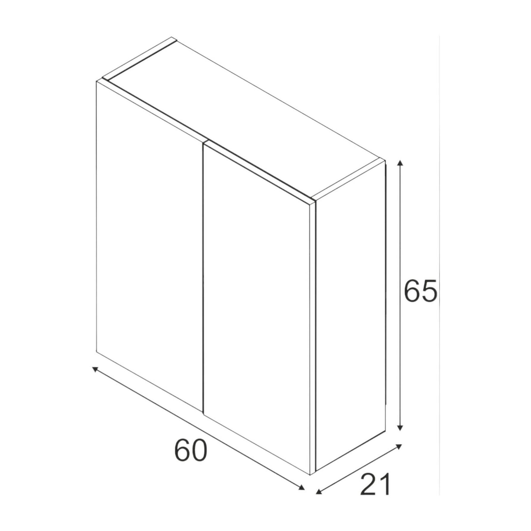 Mobile Pensile Bagno Lafayette, Mobile per bagno, Armadietto sospeso, Bianco lucido, cm 60x21h65 - 2 ante