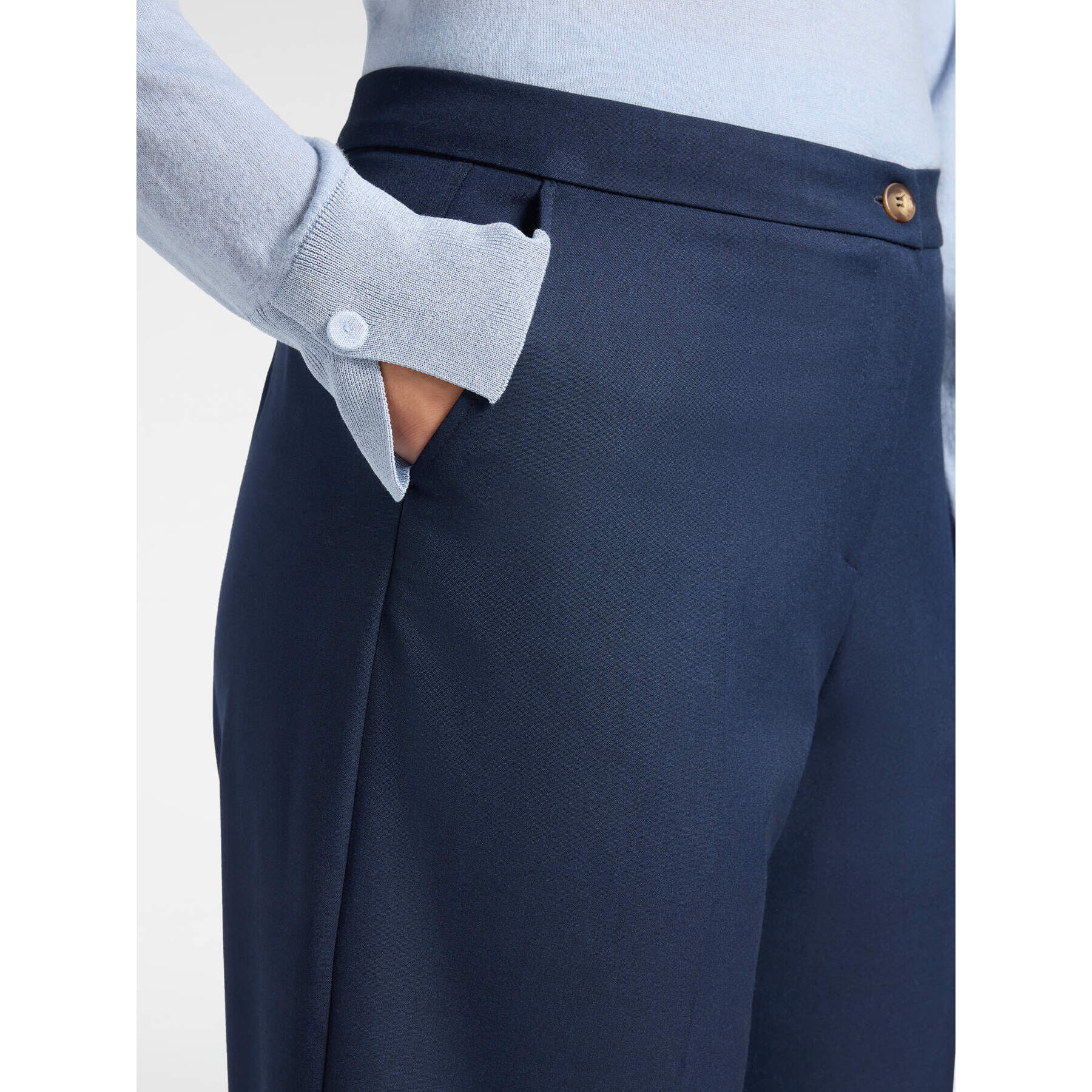 Elena Mirò - Pantalones palazzo cropped de franela - Azul