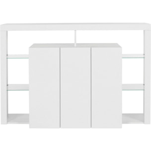 Credenza Ddacunh, Buffet da soggiorno a 3 ante, Madia da salotto, Credenza moderna, 100% Made in Italy, 150x40h100 cm, Bianco lucido