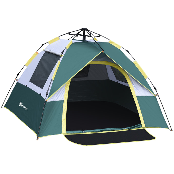 Tienda de Campaña para 3 Personas Tienda Camping Plegable con 1 Puerta 3 Ventanas Bolsa de Transporte y Apertura Automática para Playa Parque 205x195x135 cm Verde