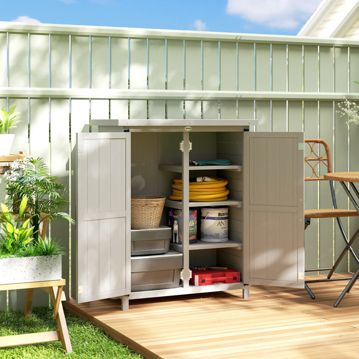Armoire de jardin sur pied dim. 75 x 40 x 90 cm 2 portes 3 étagères toit tôle bois sapin gris
