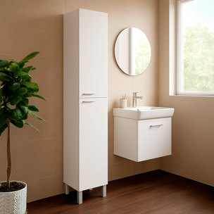 Colonna Armadio Da Bagno Con Doppia Anta E 4 Ripiani Mobile Alto Salvaspazio In Melaminico Chiusura Ammortizzata 30 x 25 x 182 Cm Bianco Lucido