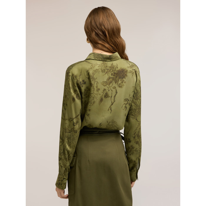 Motivi - Camicia in raso con stampa - Verde militare