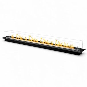 Bruciatore Per Camino A Bioetanolo 148x21x19,4 cm Da Incasso 3lt con Vetri in Cristallo e Acciaio Inox