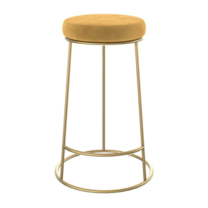 Tabouret de bar mi-hauteur Kendal en velours jaune curry 63 cm (lot de 2)