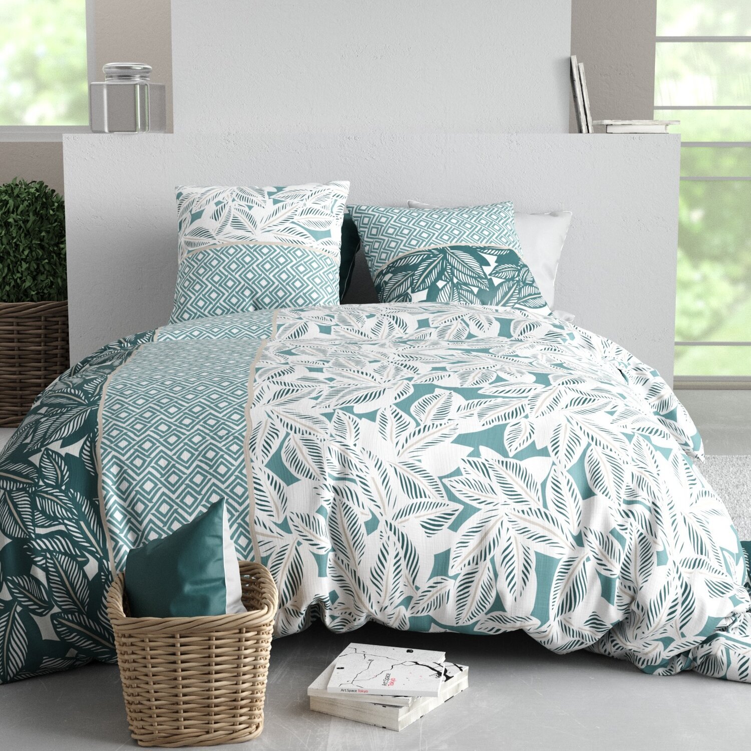 Parure housse de couette imprimé 100% coton - foliage