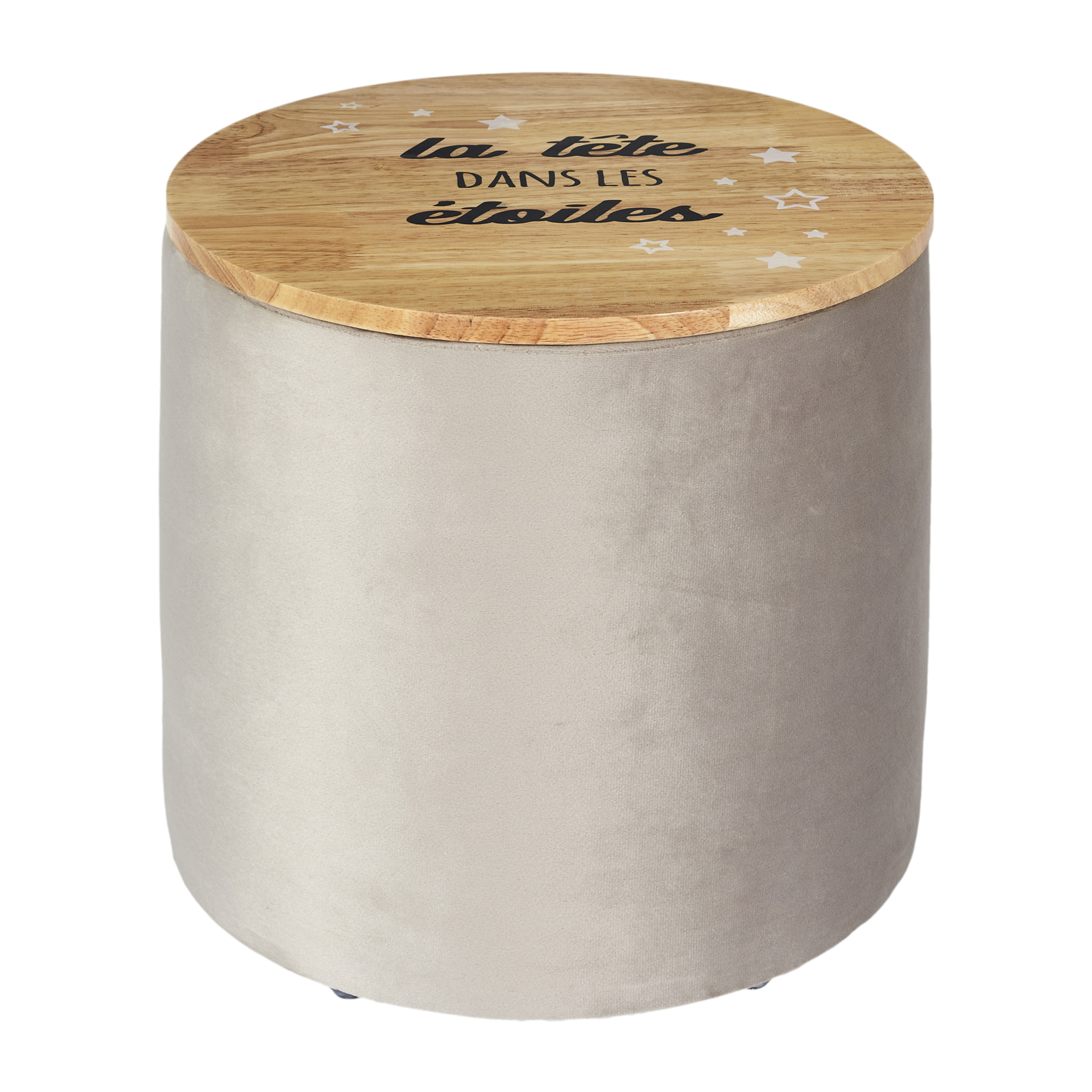 POUF RANGEMENT LA TETE DANS LES ETOILES GRIS