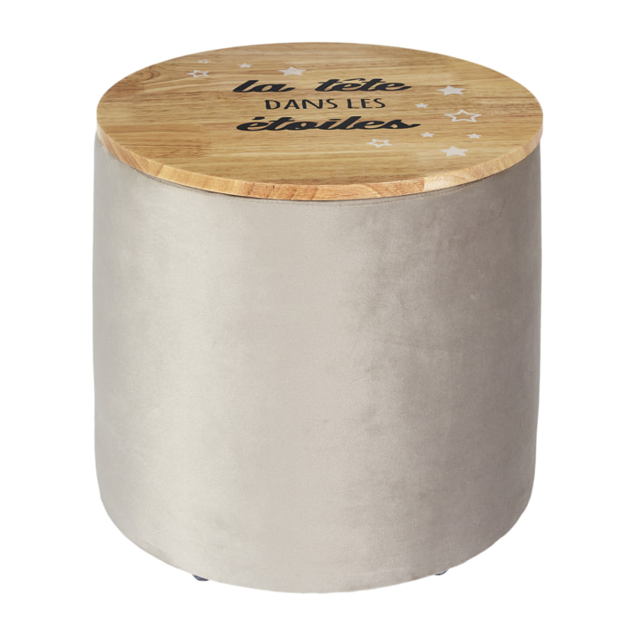 POUF RANGEMENT LA TETE DANS LES ETOILES GRIS