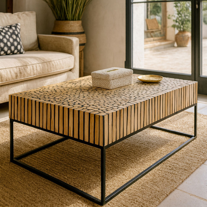 Table basse en métal et branche de teck TAHAA