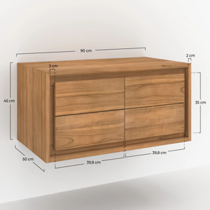 Meuble de salle de bain suspendu en bois de teck 90 cm - Hera