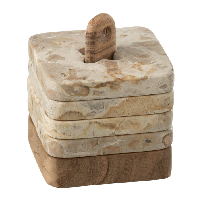 J-Line dessous de verre - marbre/bois - beige - 4 pièces