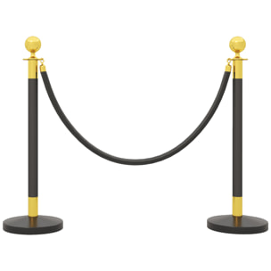 Postes Separadores de Acero Inoxidable de 2 Piezas, 96 cm de Altura, Base Hueca de Inyección de Agua, 2 Cuerdas de Terciopelo Negro de 1,5 m, para Teatro, Fiesta, Boda, Negro