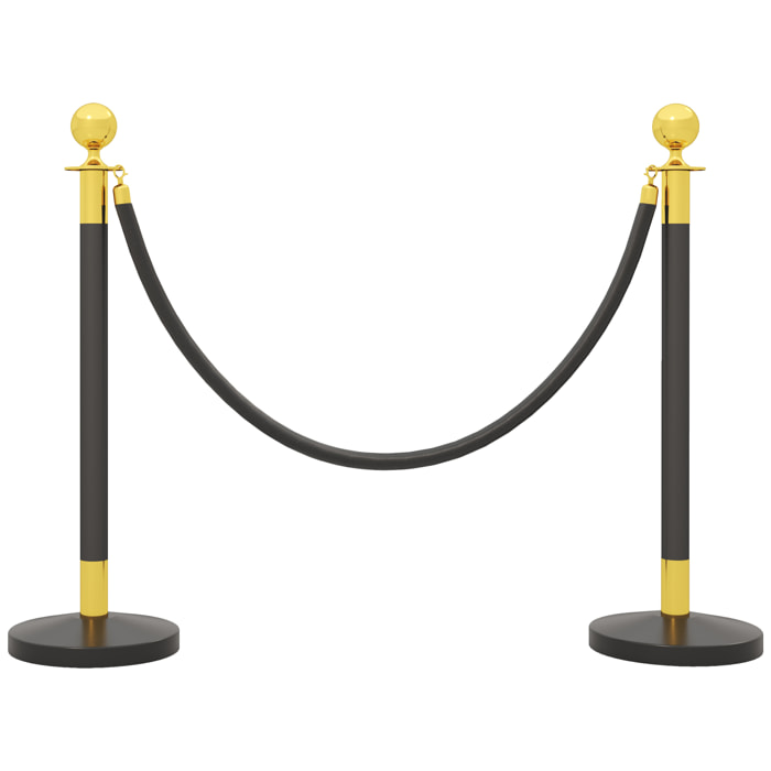 Postes Separadores de Acero Inoxidable de 2 Piezas, 96 cm de Altura, Base Hueca de Inyección de Agua, 2 Cuerdas de Terciopelo Negro de 1,5 m, para Teatro, Fiesta, Boda, Negro