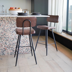 Lot de 2 chaises de bar mi-hauteur 66 cm en cuir synthétique marron - Texas
