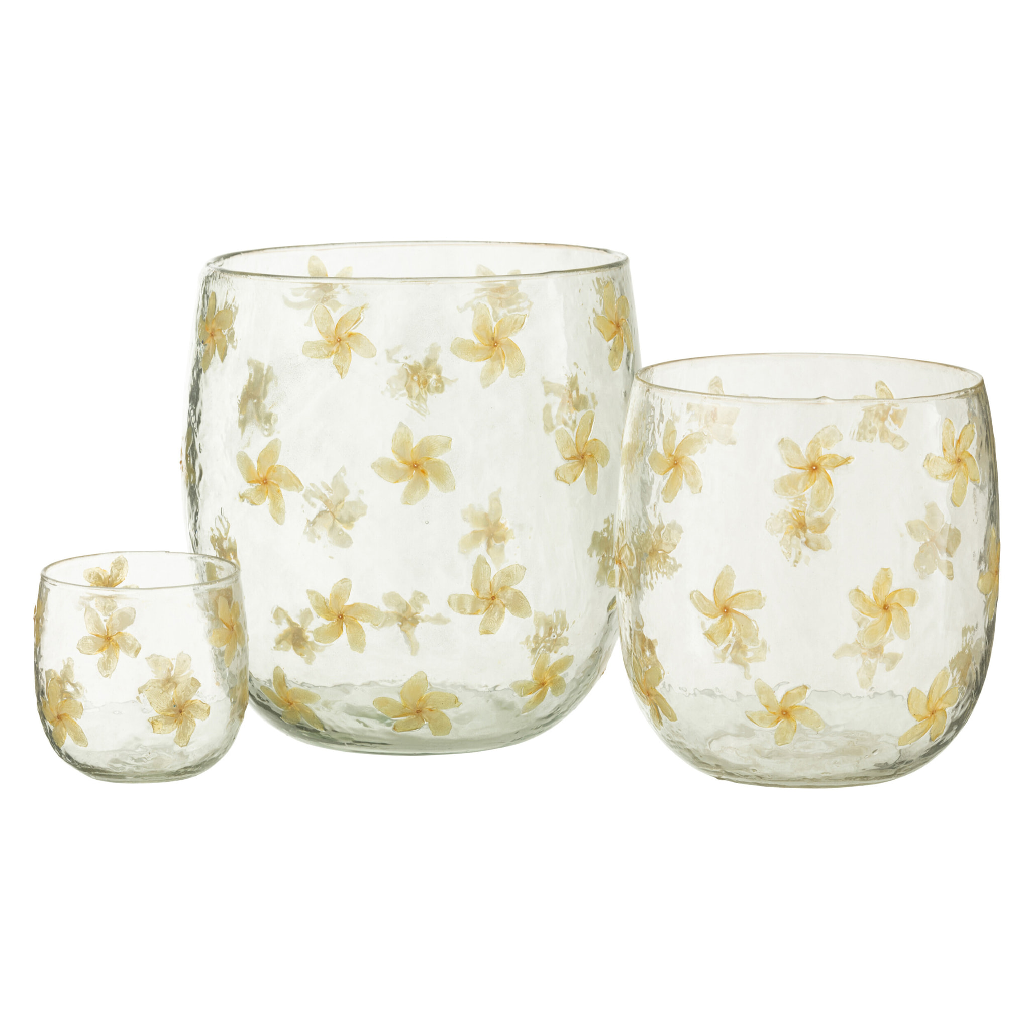 J-Line photophore Fleurs - verre - jaune - large