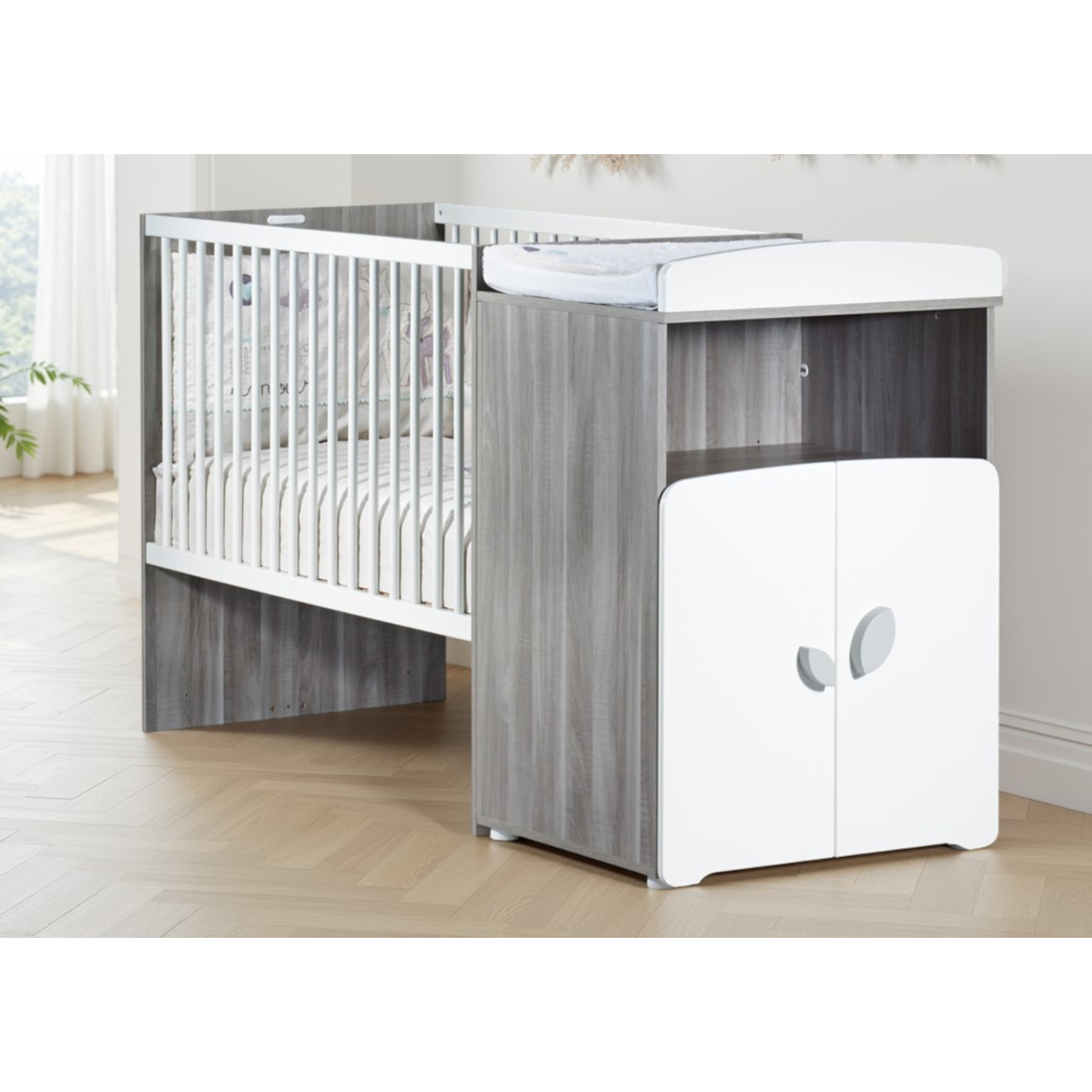 Lit combiné évolutif 120x60 en 90x190 en bois gris