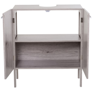 Meuble salle de bain - meuble sous-vasque - placard 2 portes avec étagère - dim. 60L x 30l x 70H cm - MDF imitation bois gris