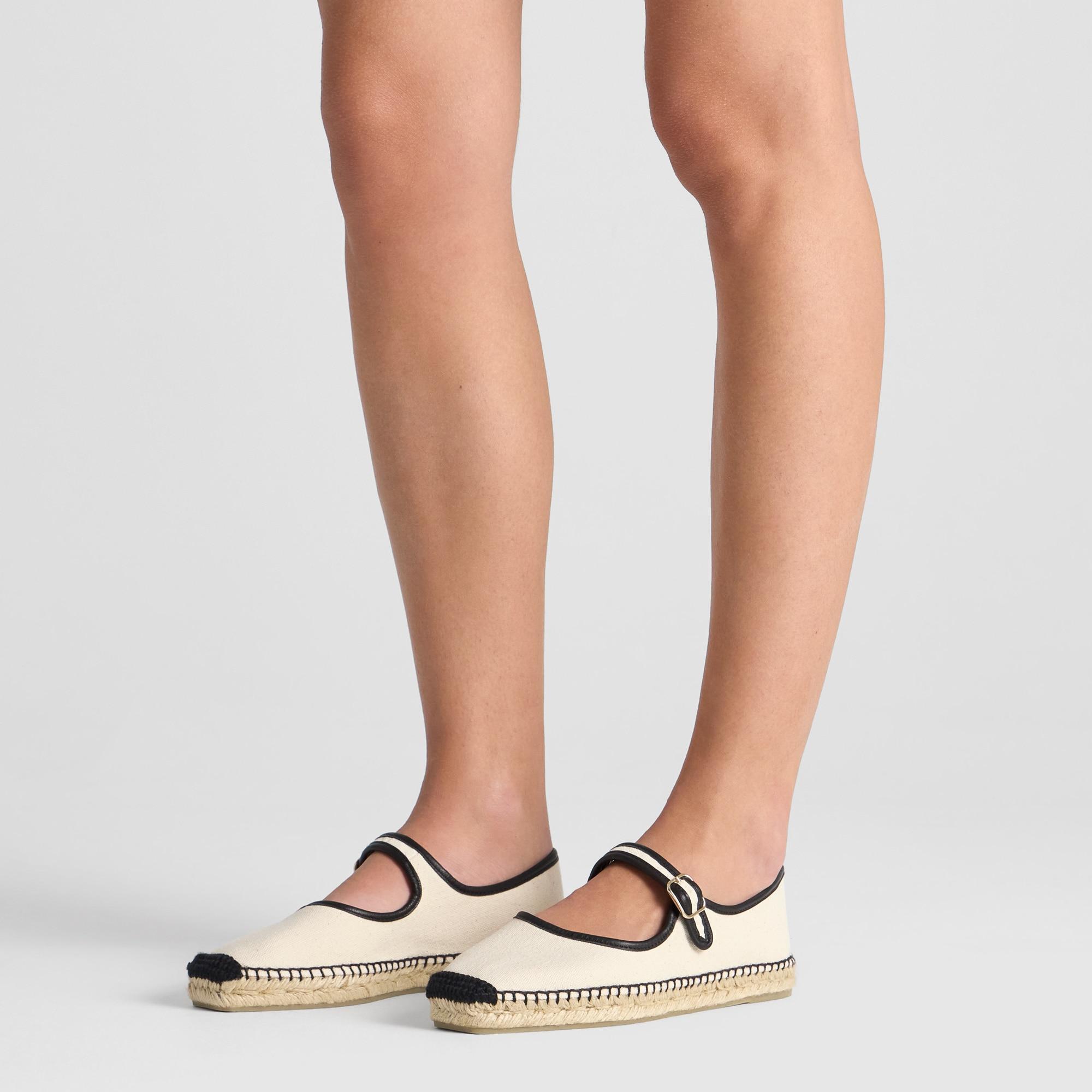 Alpargata plana Padua mary-jane en algodón orgánico con ribete de cuero y hebilla