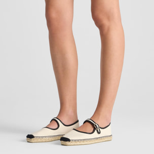 Alpargata plana Padua mary-jane en algodón orgánico con ribete de cuero y hebilla