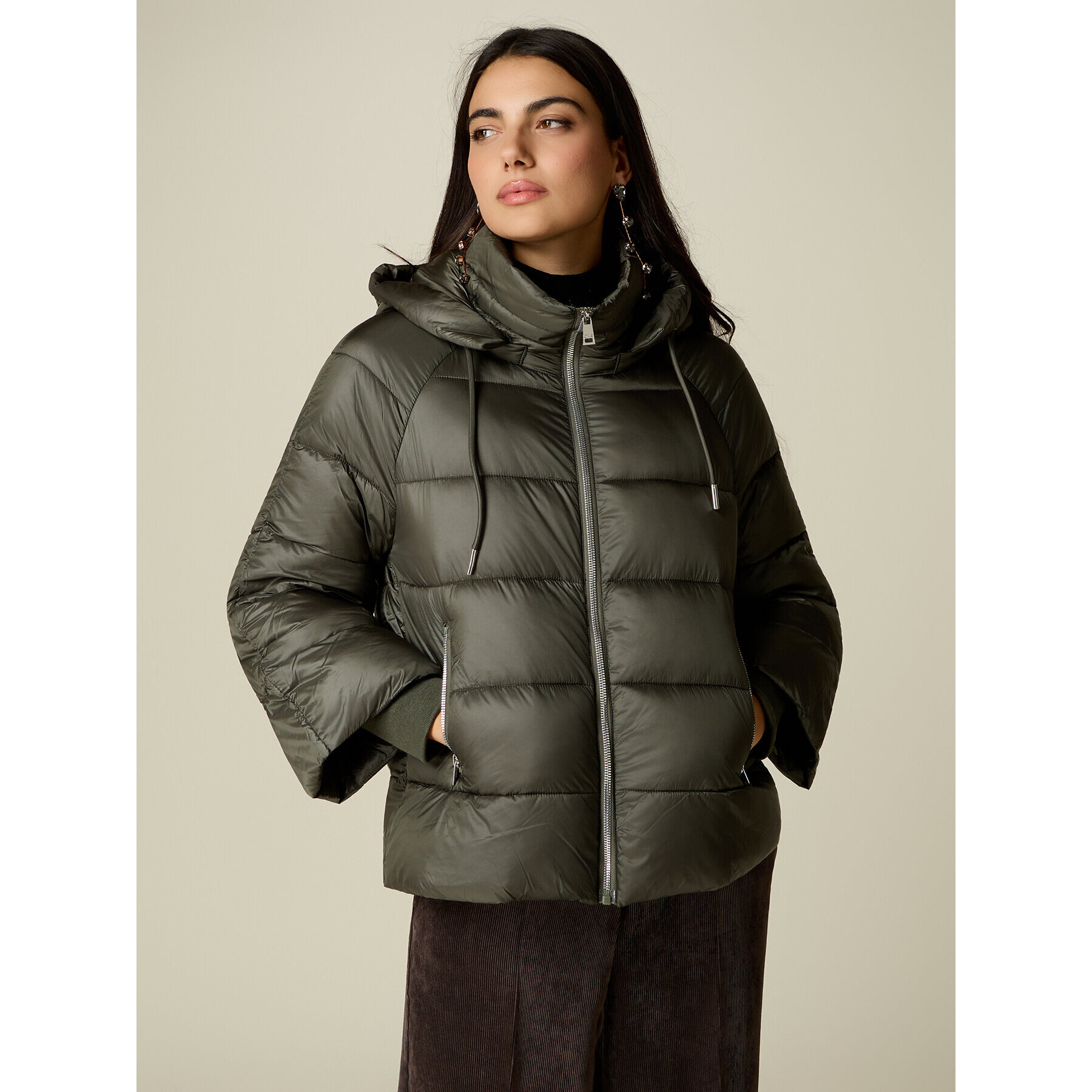 Oltre - Piumino in nylon con cappuccio - Verde militare