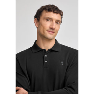 Polo nera a maniche lunghe in piquet con ricamo Rigby Best