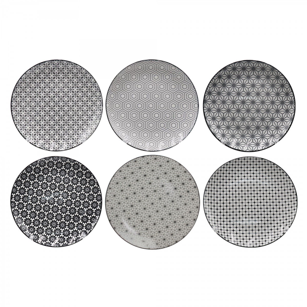 Lot de 6 grandes assiettes, design 2, KOMAE