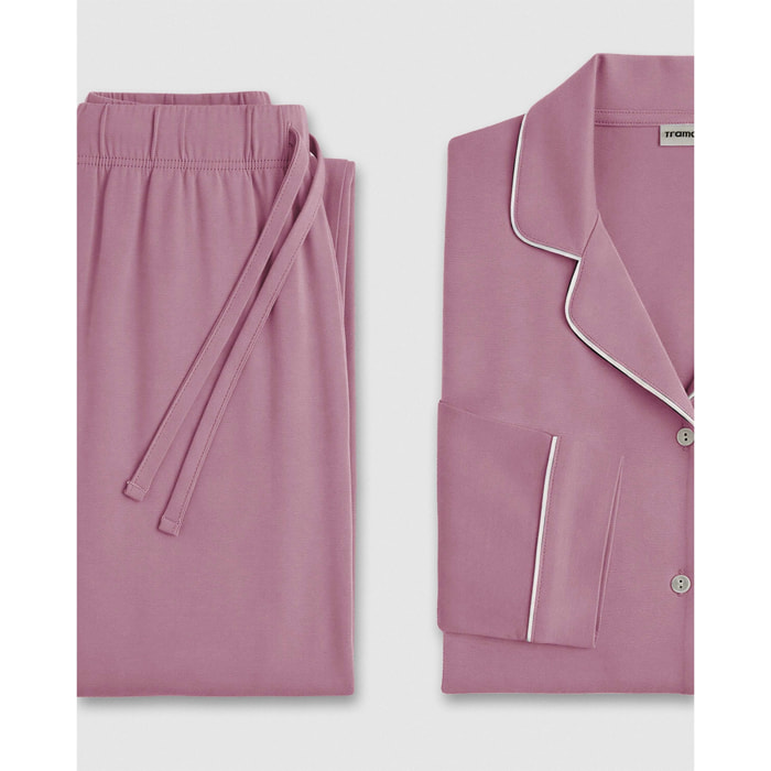 Pigiama a manica lunga a camicia in viscosa donna melanzana
