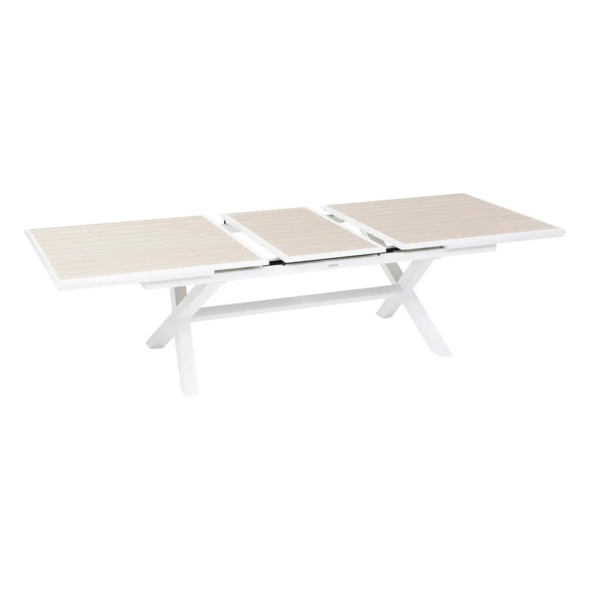 Table de jardin extensible "Axiome" en aluminium lin & blanc traité époxy 10 places