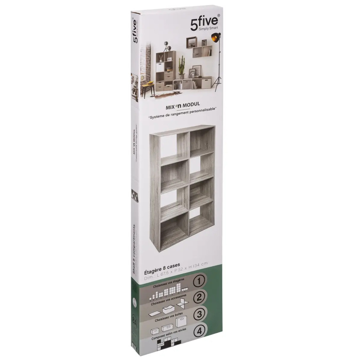 Étagère 8 cases "Mix N' Modul" effet chêne gris