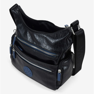 Bolso bandolera negro con cremalleras azules