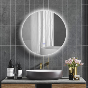 Miroir rond lumineux LED réglable de salle de bain dia. 80 cm interrupteur tactile fonction antibuée gris