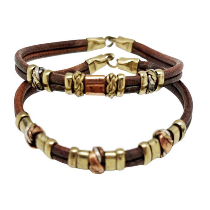 Pulsera cuero y latón rizos envolventes artesanal áºnicas