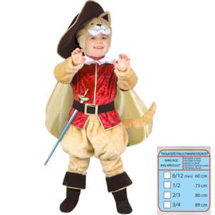 Costume Carnevale Gatto Con Gli Stivali Beige Rosso Bambino