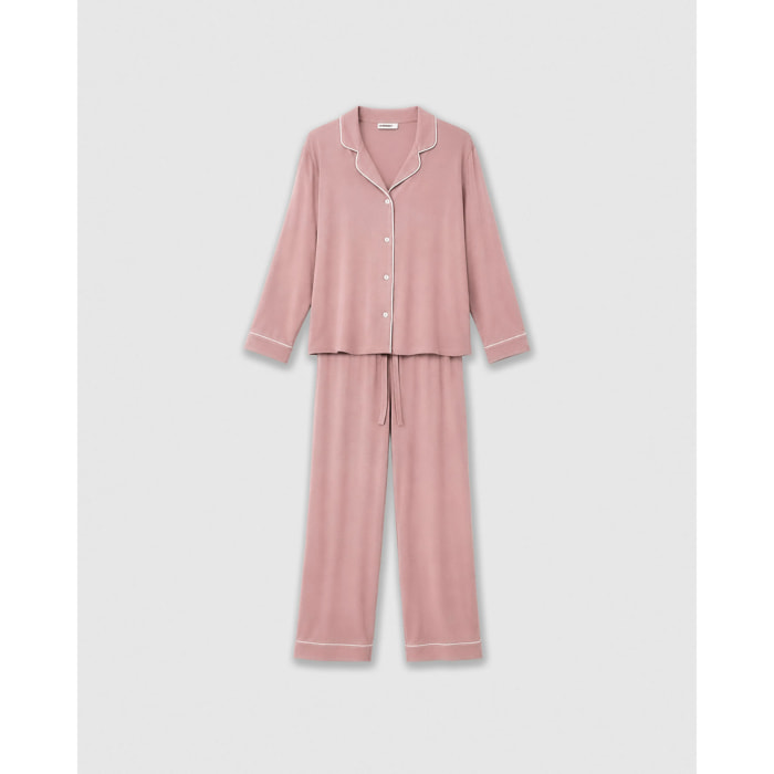 Pigiama lungo camicia in viscosa donna rosa viola