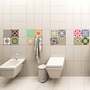 Stickers muraux - Sticker Mural Carrelage adhésif Cuisine Salle de Bain - 16 STICKERS CARRELAGES AZULEJOS STYLE DESIGN COLORÉ