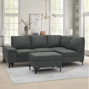 BRADLEY Canapé d'angle 4/5 places en tissu chenille gris anthracite avec pouf