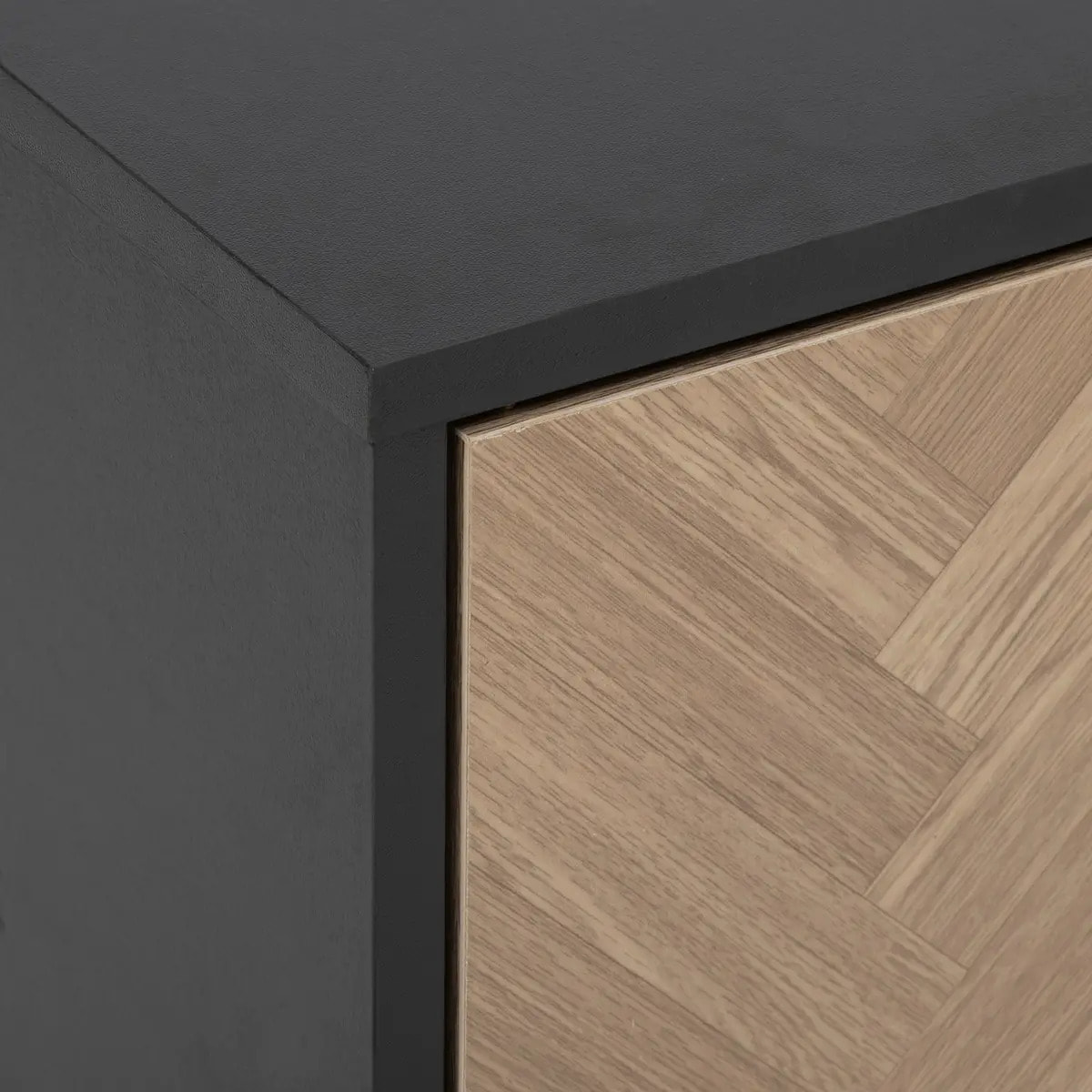 Meuble TV "Chevrons" 3 portes effet bois et noir 120x40cm