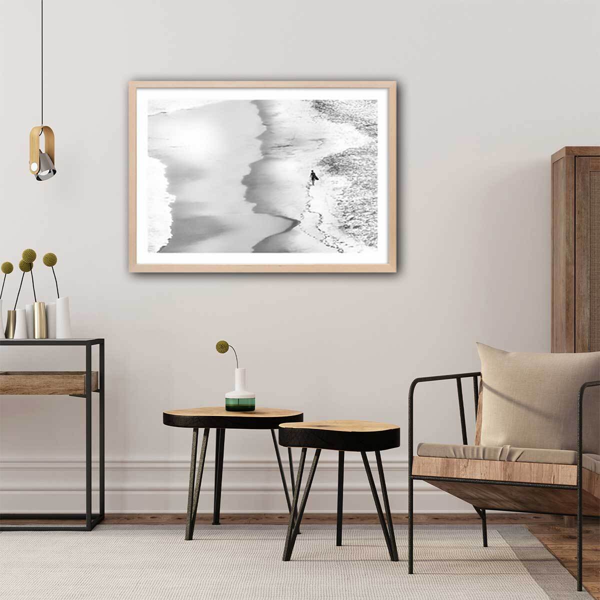 Poster beach surf Affiche + cadre en bois - Chêne