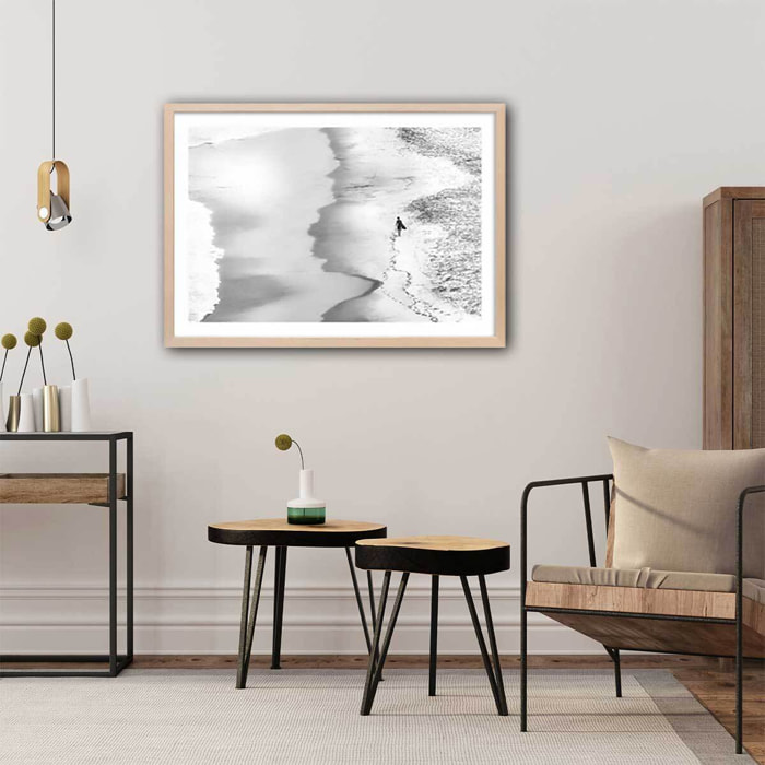 Poster beach surf Affiche + cadre en bois - Chêne