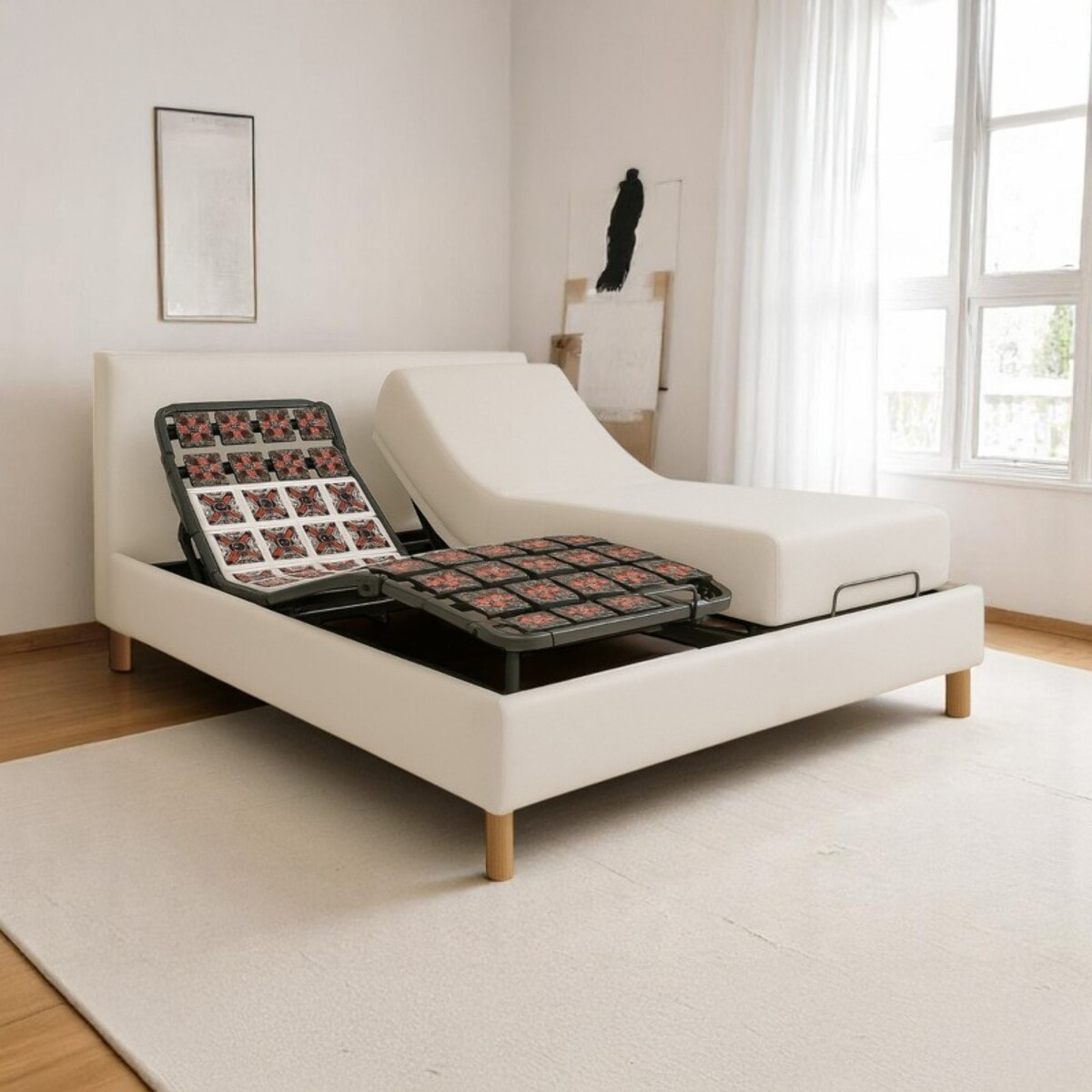 Literie orthopédique électrique à plots ergonomiques | 5 zones de confort | Contours et tête de lit inclus | Robuste et confortable| Moteur et Télécommande inclus
