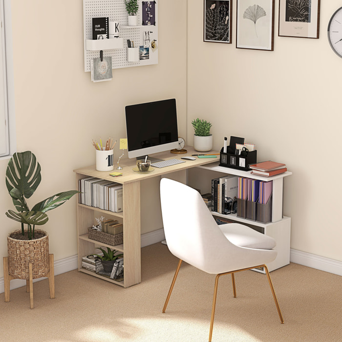 Escritorio Esquinero Giratorio Escritorio en L con Estantería Mesa de Escritorio con Estantes para Oficina Estudio 120x110x74,5 cm Natural y Blanco