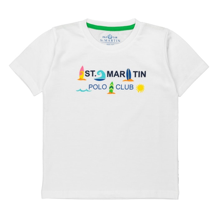 T-shirt jersey con stampa windsurf multicolor Polo Club St Martin Bianco